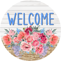 Thumbnail for Pink Floral Sign Welcome Dco-00789 For Wreath 10 Round Metal