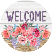 Thumbnail for Pink Floral Sign Welcome Dco-00791 For Wreath 10 Round Metal