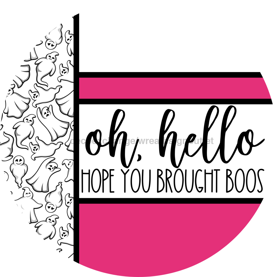 Pink Ghost Door Hanger, Hello Brought Boos Door Hanger, DCO-01952-DH, 18" Round Wood