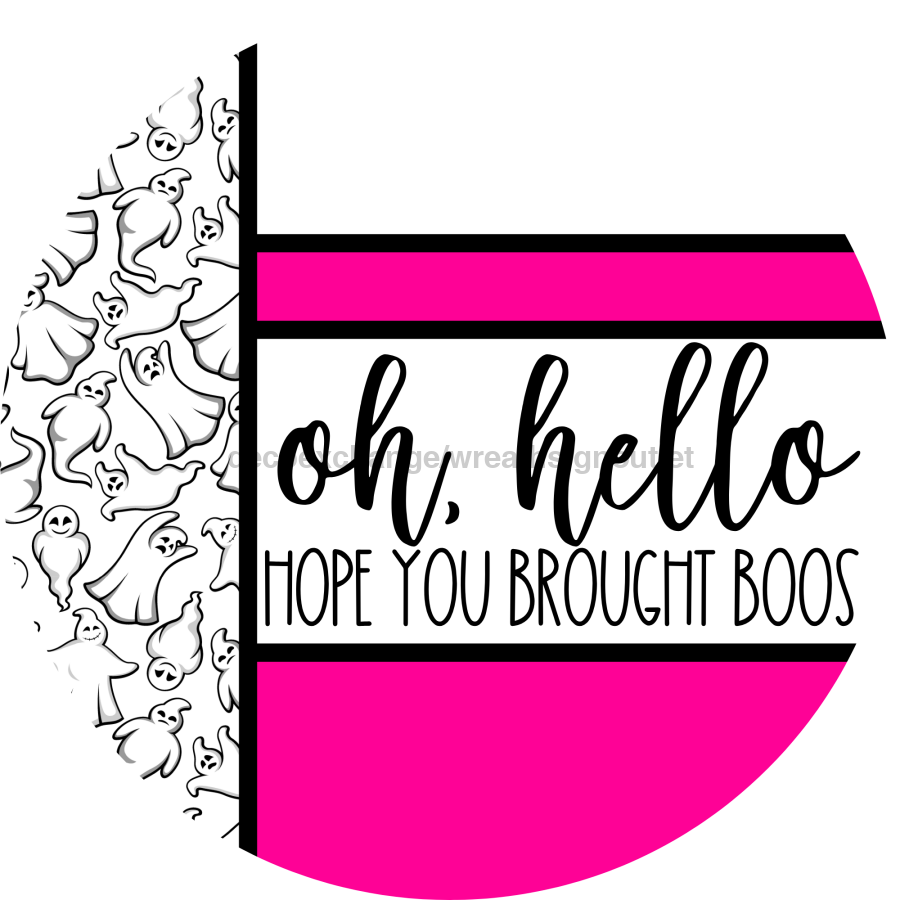 Pink Ghost Door Hanger, Hello Brought Boos Door Hanger, DCO-01971-DH, 18" Round Wood