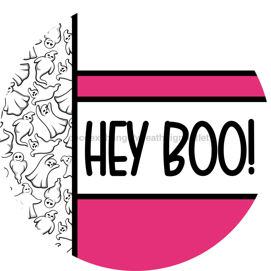 Pink Ghost Door Hanger, Hey Boo Door Hanger, DCO-01950-DH, 18" Round Wood
