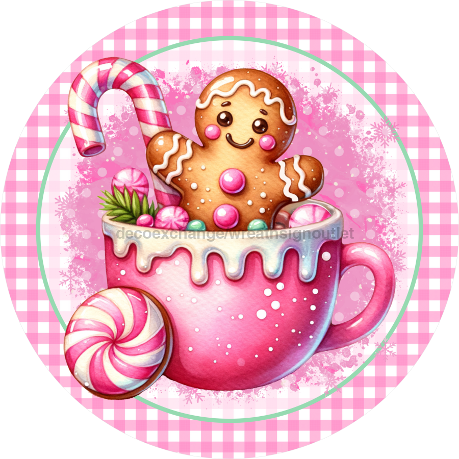 Pink Gingerbread Sign, DECOE-5271-D, Sign For Wreath, 10" Wood Sign