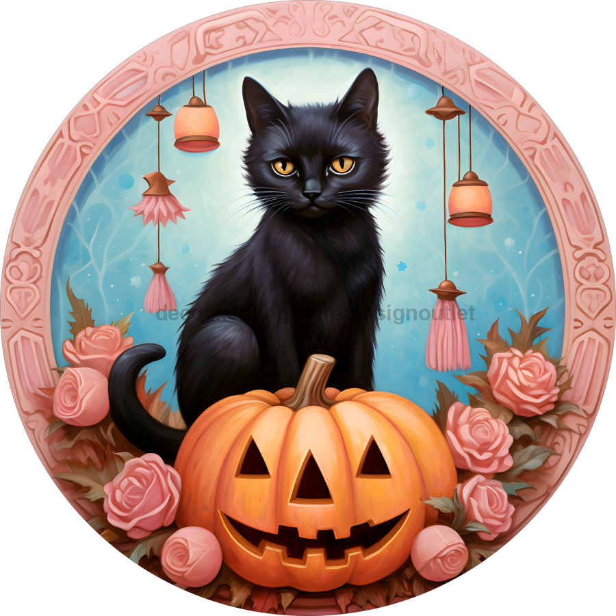 Pink Halloween 10" Metal Wreath Sign - DECOE-4682