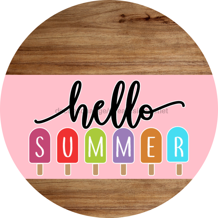 Pink Hello Summer Door Hanger Dco-01643-Dh-Lp 18’ Round Wood