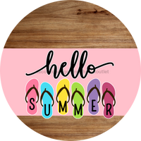 Thumbnail for Pink Hello Summer Flip Flop Door Hanger Dco-01644-Dh-Lp 18’ Round Wood