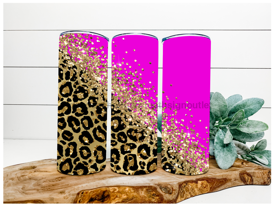 Pink Leopard Tumbler, 20 oz Skinny Tumbler - DECOETUMBLER-099