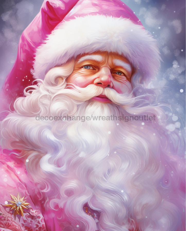 Pink Santa Sign Christmas Dco-00682 For Wreath 8X10 Metal