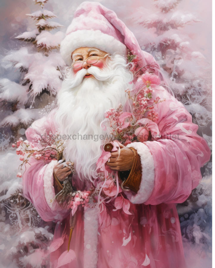 Pink Santa Sign Christmas Dco-00688 For Wreath 8X10 Metal
