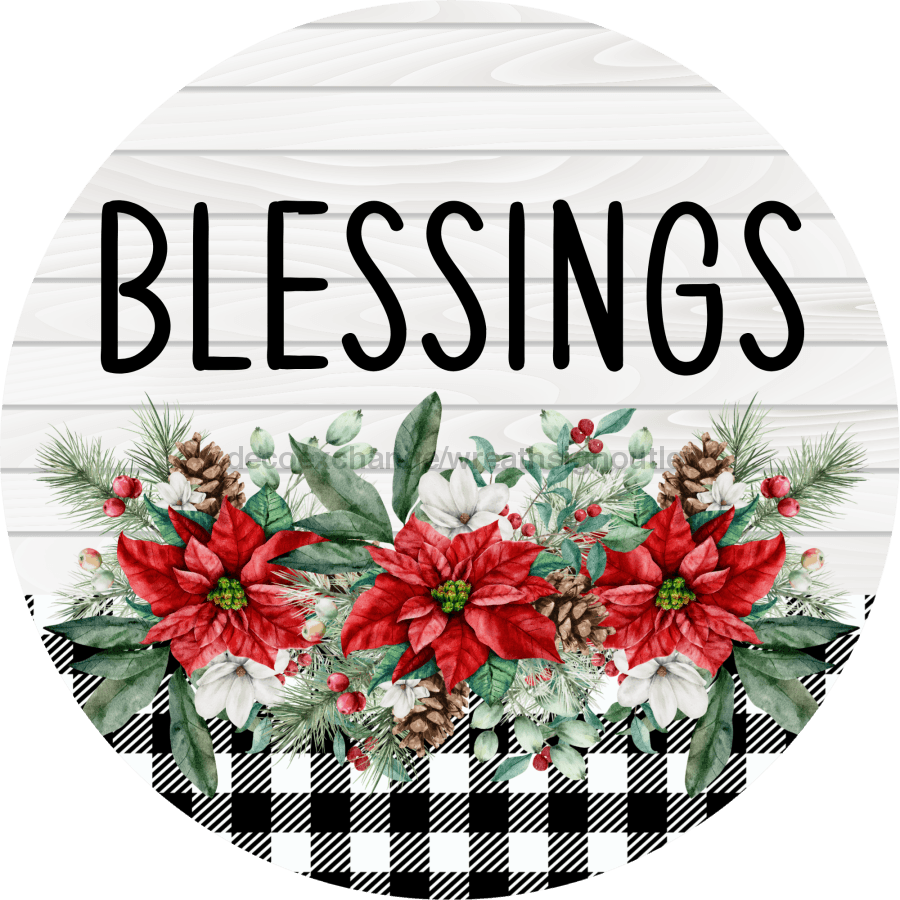 Poinsettia Sign Blessings Dco-00785 For Wreath 10 Round Metal