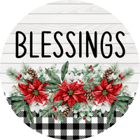 Thumbnail for Poinsettia Sign Blessings Dco-00785 For Wreath 10 Round Metal