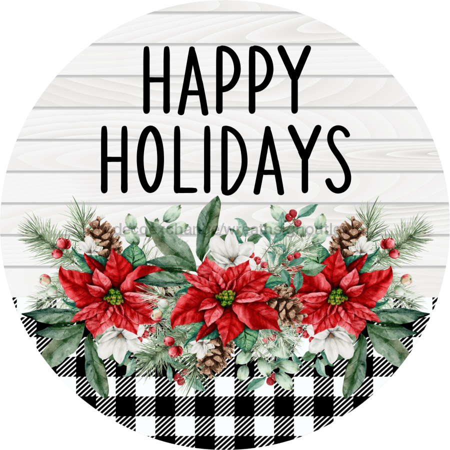 Poinsettia Sign Happy Holidays Dco-00781 For Wreath 10 Round Metal