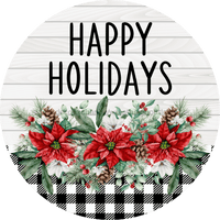 Thumbnail for Poinsettia Sign Happy Holidays Dco-00781 For Wreath 10 Round Metal