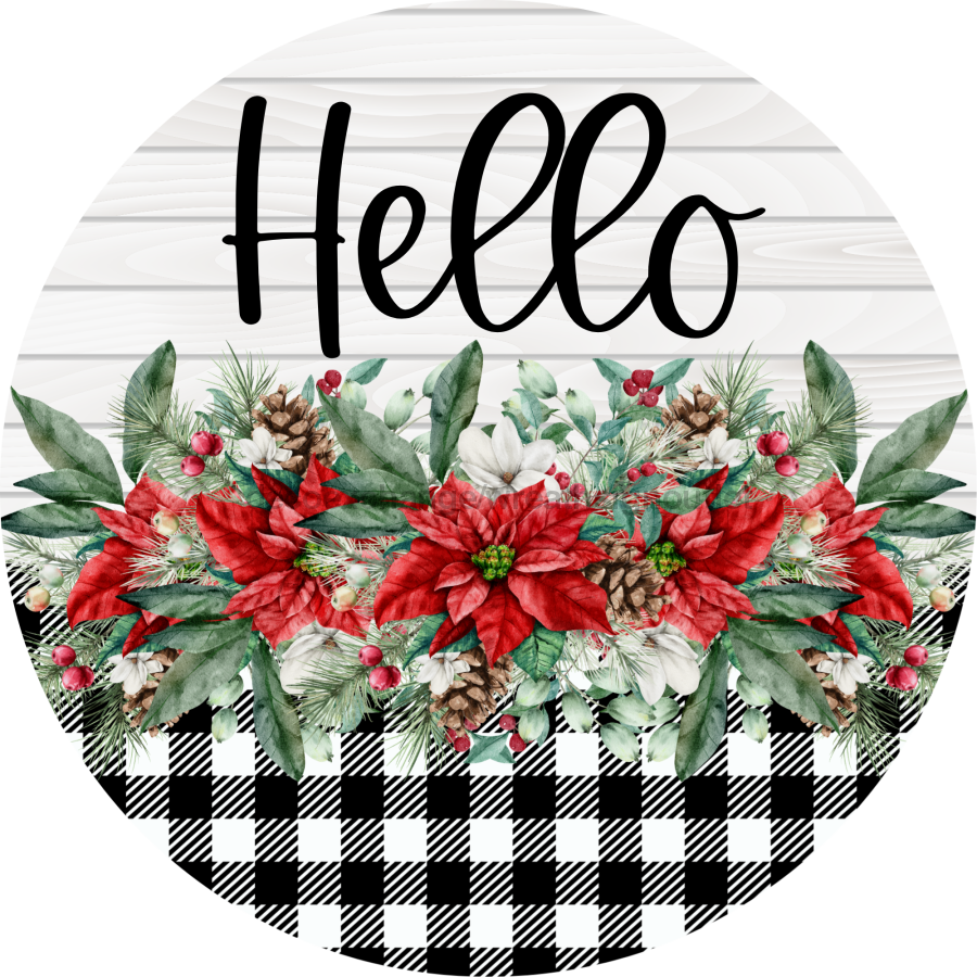 Poinsettia Sign Hello Dco-00774 For Wreath 10 Round Metal
