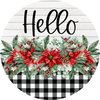 Thumbnail for Poinsettia Sign Hello Dco-00774 For Wreath 10 Round Metal