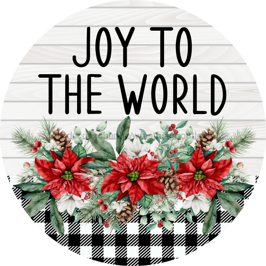 Poinsettia Sign Joy To The World Dco-00783 For Wreath 10 Round Metal