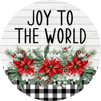 Thumbnail for Poinsettia Sign Joy To The World Dco-00783 For Wreath 10 Round Metal