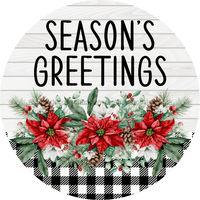 Thumbnail for Poinsettia Sign Seasons Greetings Dco-00780 For Wreath 10 Round Metal