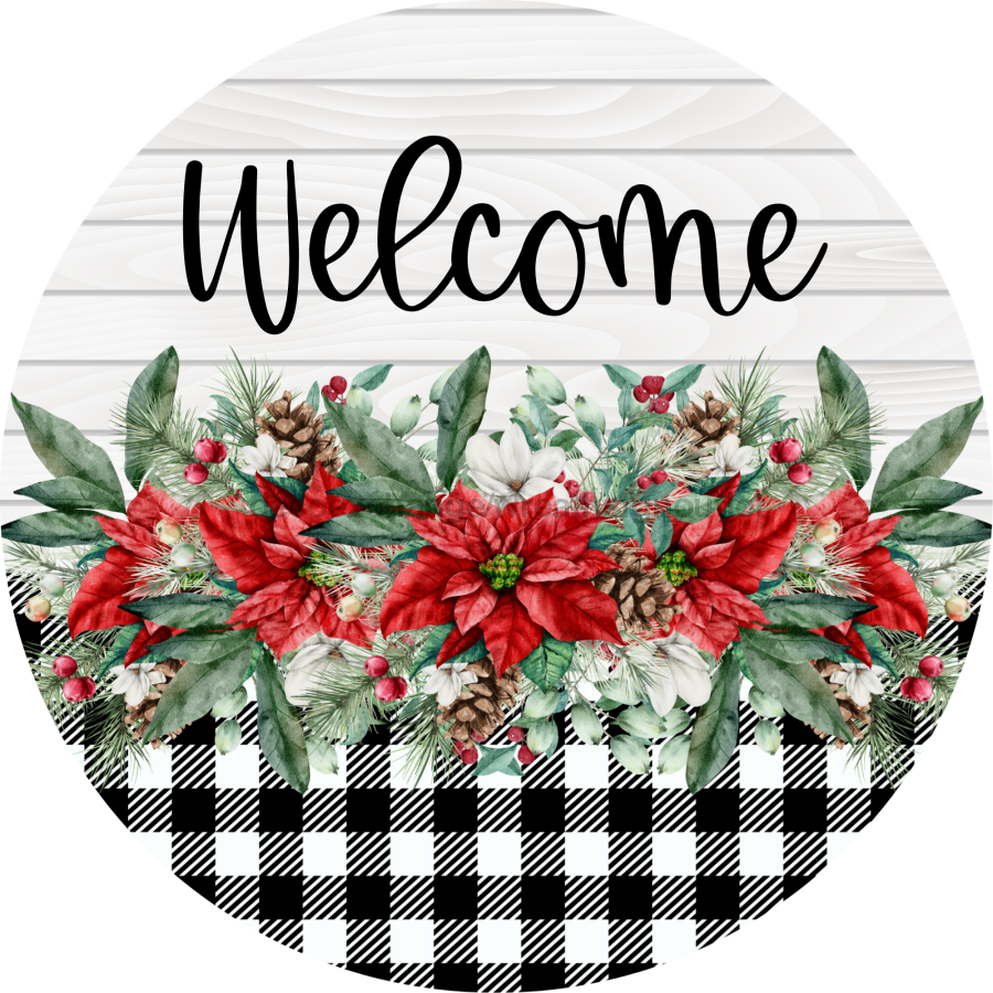 Poinsettia Sign Welcome Dco-00773 For Wreath 10 Round Metal