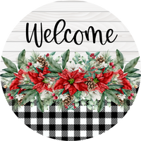 Thumbnail for Poinsettia Sign Welcome Dco-00773 For Wreath 10 Round Metal