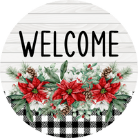 Thumbnail for Poinsettia Sign Welcome Dco-00784 For Wreath 10 Round Metal