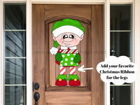 Thumbnail for Pre-Order: Christmas Sign Boy Elf Ribbon Leg Wood Sign Cr-W-092-Dh 22 Door Hanger