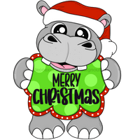 Thumbnail for Pre-Order: Christmas Sign Merry Hippo Hippopotamus Wood Sign Cr-W-097-Dh 22 Door Hanger