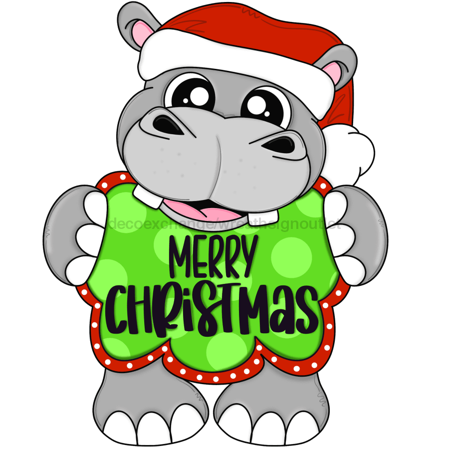 Pre-Order: Christmas Sign Merry Hippo Hippopotamus Wood Sign Cr-W-097-Dh 22 Door Hanger