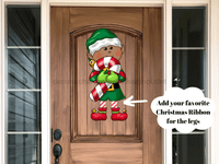 Thumbnail for Pre-Order: Christmas Sign Ribbon Leg Dark Complexion Elf Wood Sign Pcd-W-058 22 Door Hanger
