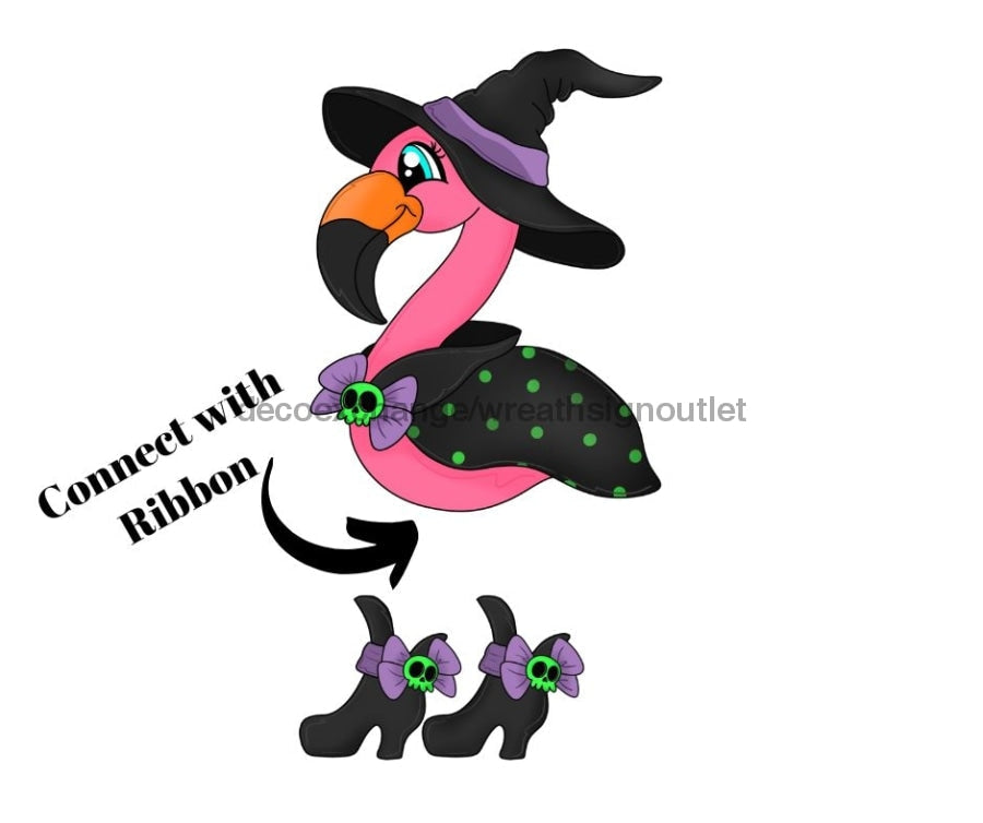 Halloween Sign, Flamingo Sign, Witch Sign, Ribbon Legs Sign, wood sign, CR-W-082-DH door hanger, halloween
