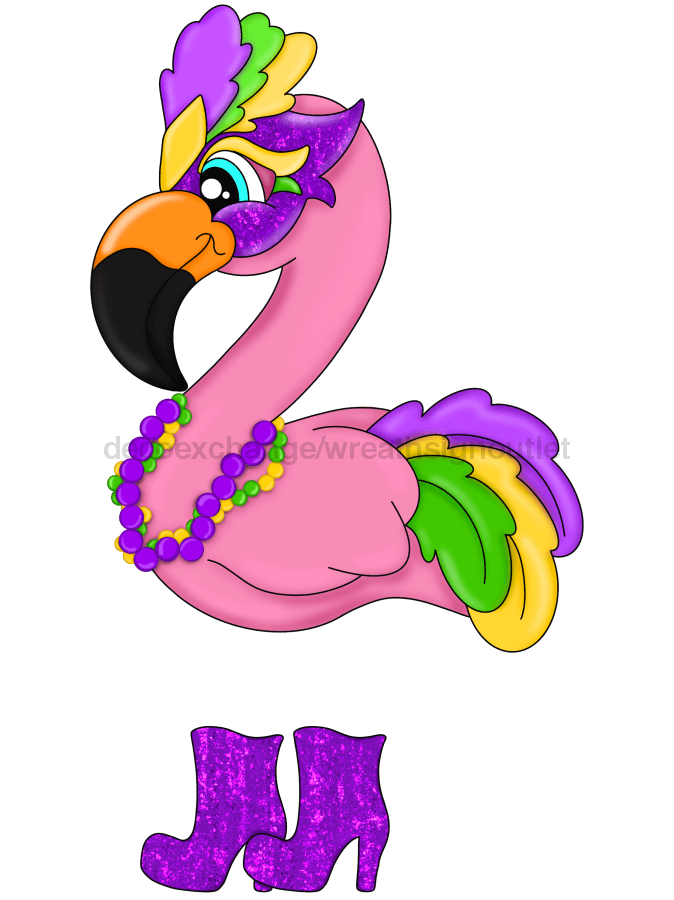 Pre-Order: Mardi Gras Sign Flamingo Ribbon Legs Wood Sign Cr-W-099-Dh 22 Door Hanger