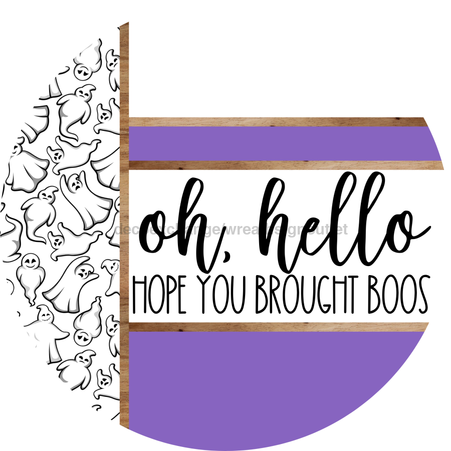 Purple Ghost Door Hanger, Hello Brought Boos Door Hanger, DCO-01942-DH, 18" Round Wood