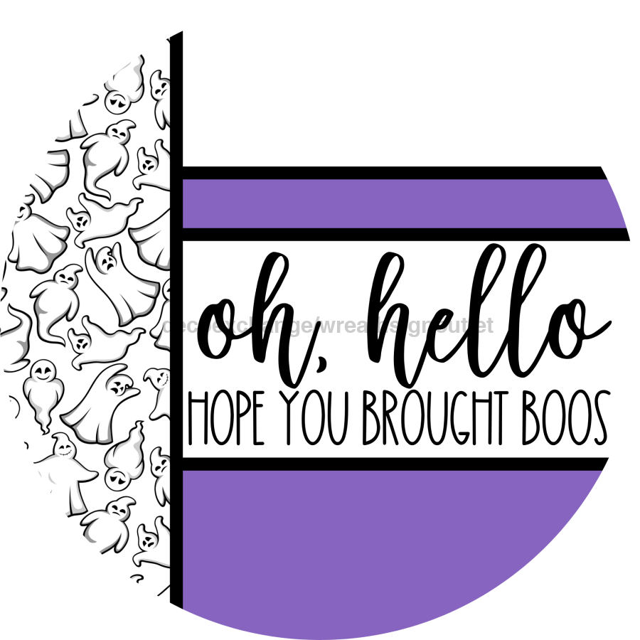 Purple Ghost Door Hanger, Hello Brought Boos Door Hanger, DCO-01948-DH, 18" Round Wood