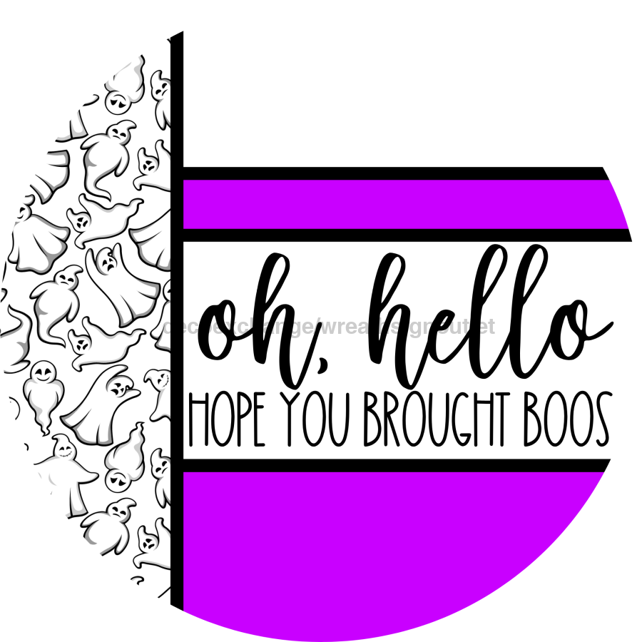 Purple Ghost Door Hanger, Hello Brought Boos Door Hanger, DCO-01963-DH, 18" Round Wood