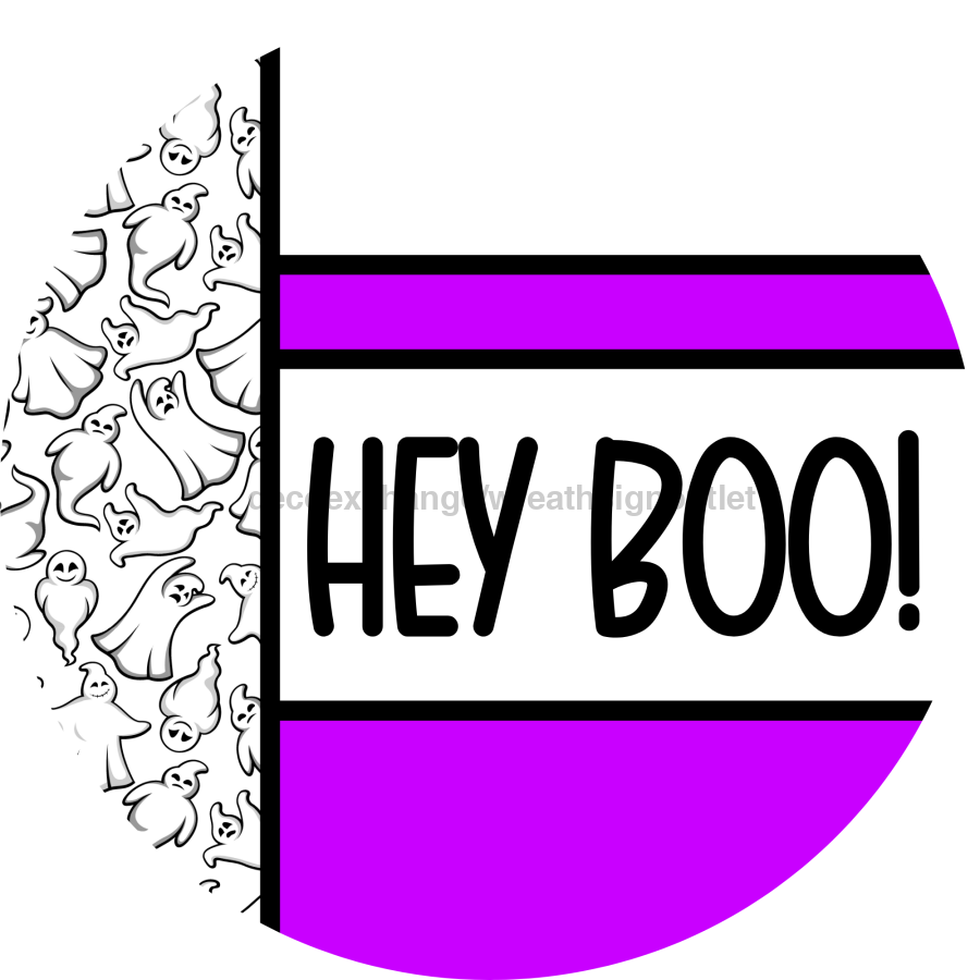 Purple Ghost Door Hanger, Hey Boo Door Hanger, DCO-01962-DH, 18" Round Wood