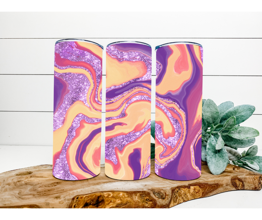 Purple Glitter Swirl Tumbler, 20 oz Skinny Tumbler - DECOETUMBLER-200