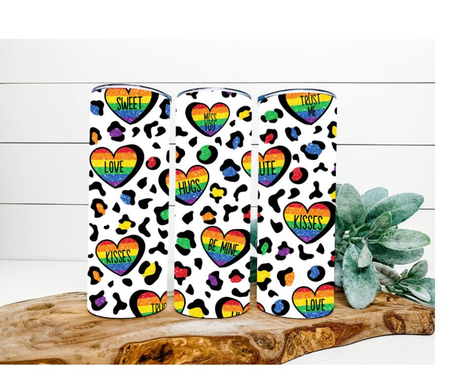Rainbow Hearts Tumbler, Rainbow Leopard Tumbler 20 oz Skinny Tumbler - DECOETUMBLER-274