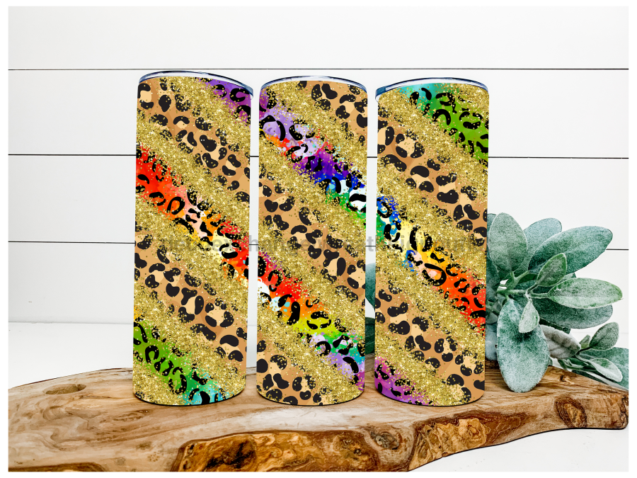 Rainbow Leopard Tumbler, 20 oz Skinny Tumbler - DECOETUMBLER-140