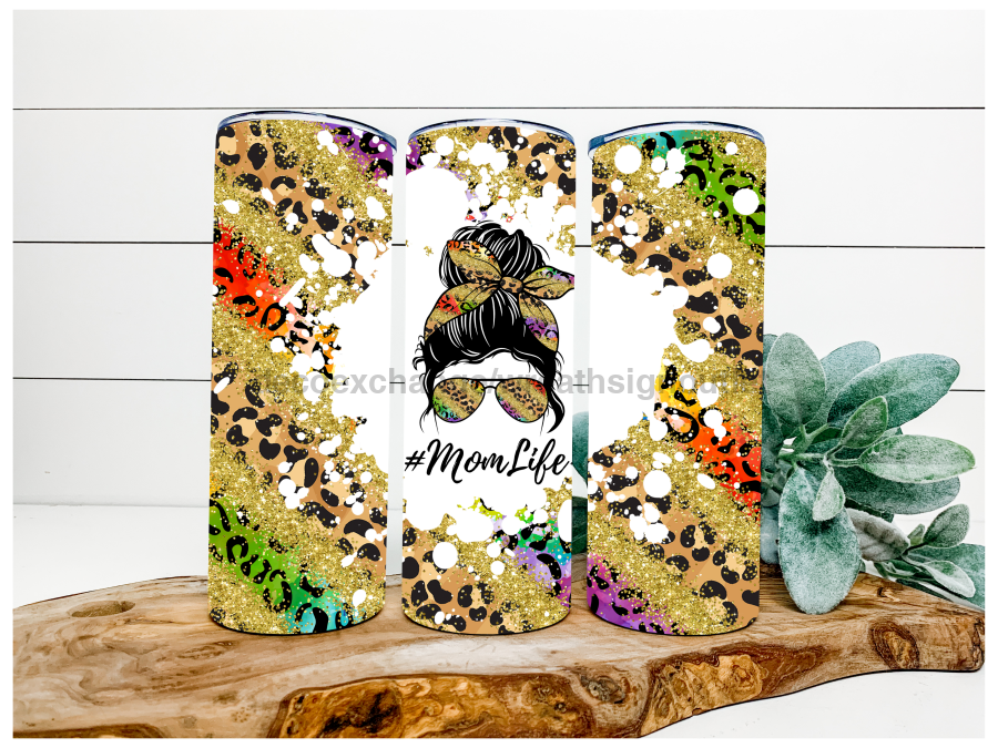 Rainbow Mom Life Leopard Tumbler, 20 oz Skinny Tumbler - DECOETUMBLER-141