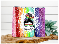 Thumbnail for Rainbow Pride Mom Life Glitter Tumbler 20 oz Skinny Tumbler - DECOETUMBLER-145