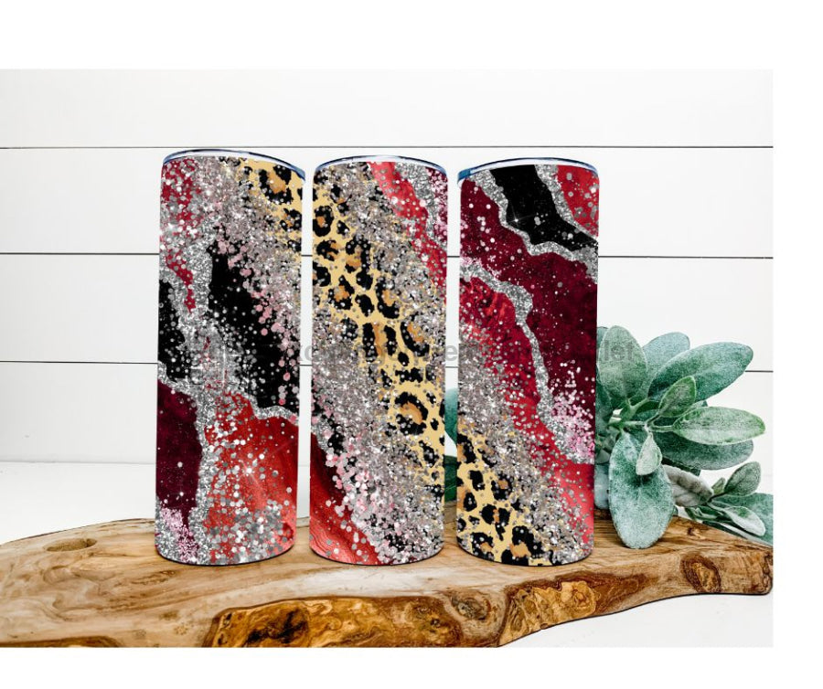 Red and Black Marble Tumbler, Leopard Tumbler 20 oz Skinny Tumbler - DECOETUMBLER-265