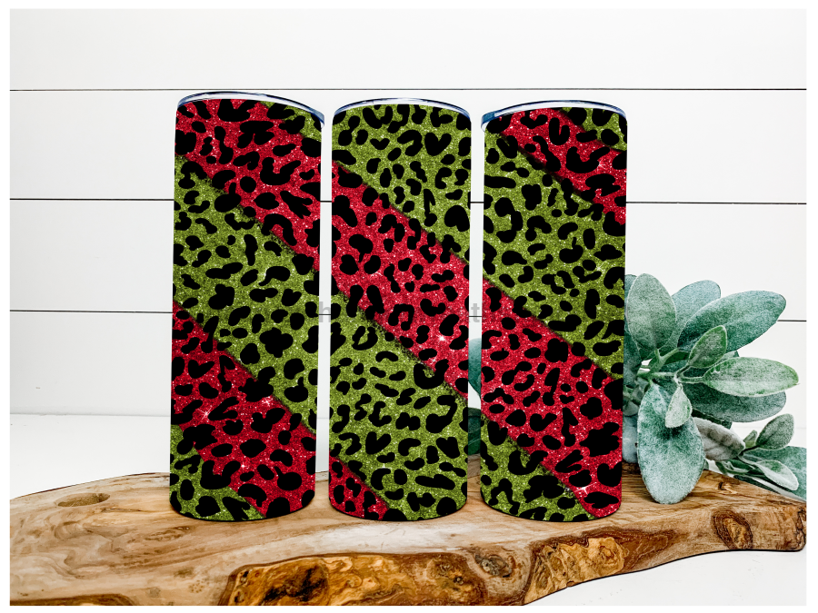 Red and Green Leopard Tumbler, 20 oz Skinny Tumbler - DECOETUMBLER-111