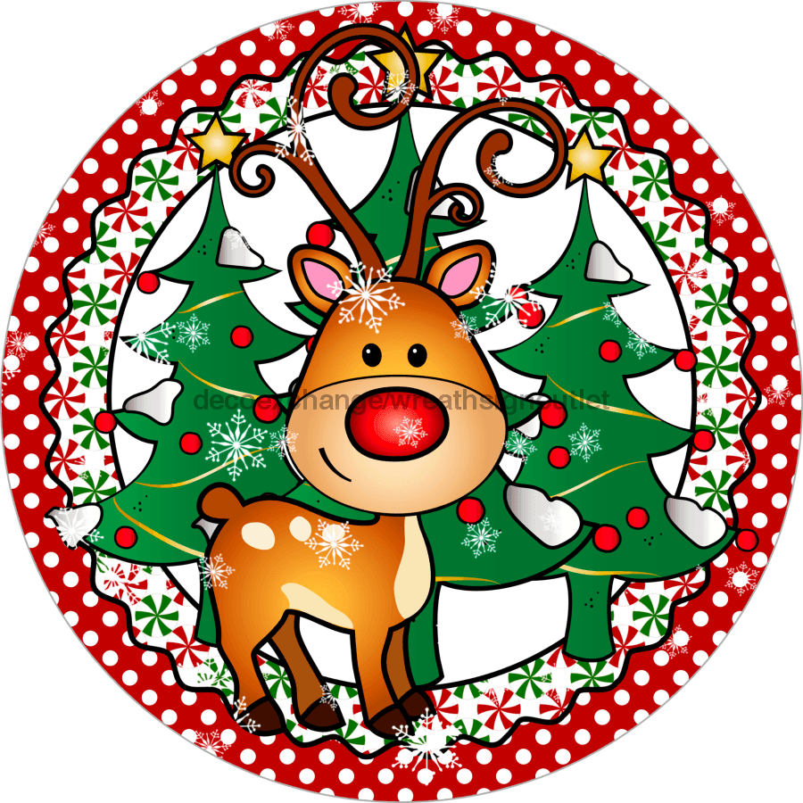Wreath Sign, Reindeer Sign, Christmas Sign, 10" Round, Metal Sign, DECOE-722, DecoExchange, Sign For Wreath - DecoExchange
