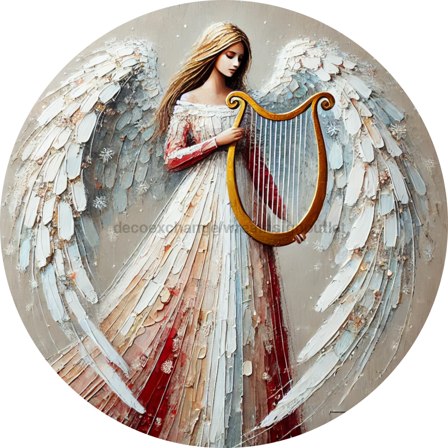 Religious Angel Sign, DECOE-5287-D, Sign For Wreath, 10" Wood Sign