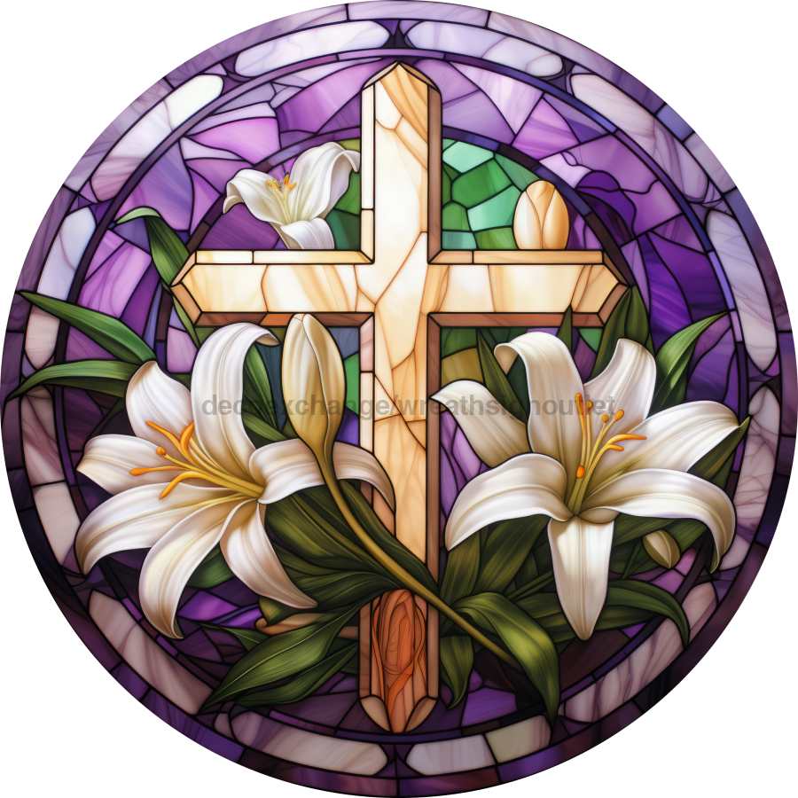 Religious Easter Cross 10" Metal Wreath Sign - DECOE-5178