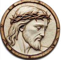 Thumbnail for Religious Jesus Wood Carving Sign, DCO-13302, Sign For Wreath, 10x10