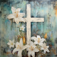Thumbnail for Religious Cross and Lillies 10x10" Metal Wreath Sign - OAW-0092