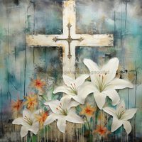 Thumbnail for Religious Cross and Lillies 10x10" Metal Wreath Sign - OAW-0093