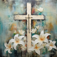 Thumbnail for Religious Cross and Lillies 10x10" Metal Wreath Sign - OAW-0095