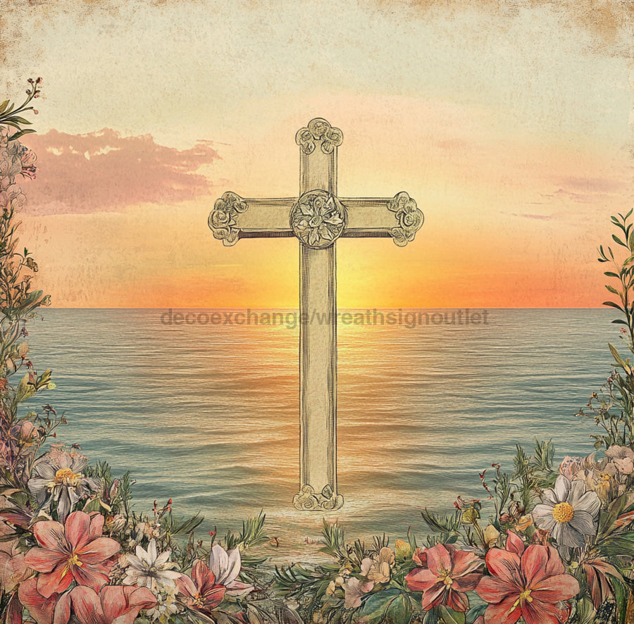 Religious Sign, Cross Sign, DCO-02397, Sign For Wreath, 10x10 Metal Sign