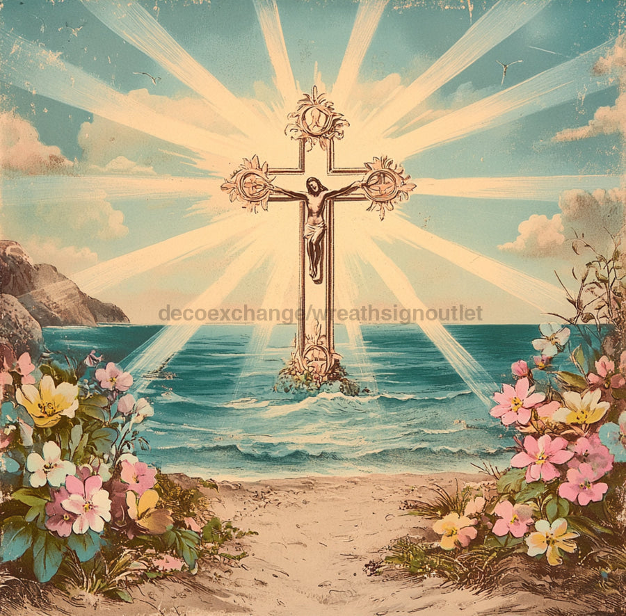 Religious Sign, Cross Sign, DCO-02400, Sign For Wreath, 10x10 Metal Si ...